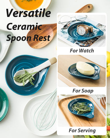 LAUCHUH non-scratch ceramic spoon rest protects countertops during hot utensil use