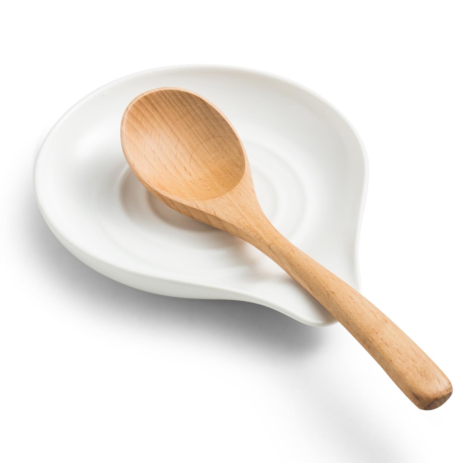 Lauchuh ceramic spoon rest white on countertop for drip-free cooking