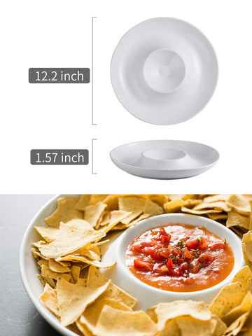 LAUCHUH chip and dip platter used with fruit and vegetables in a bright white setting