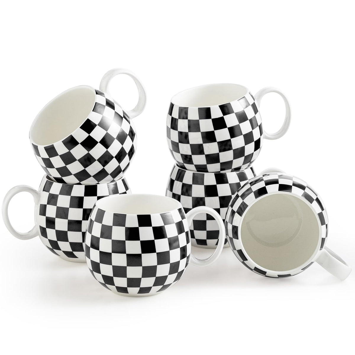 Lauchuh six-piece coffee mug set with bold checkered pattern for everyday use.
