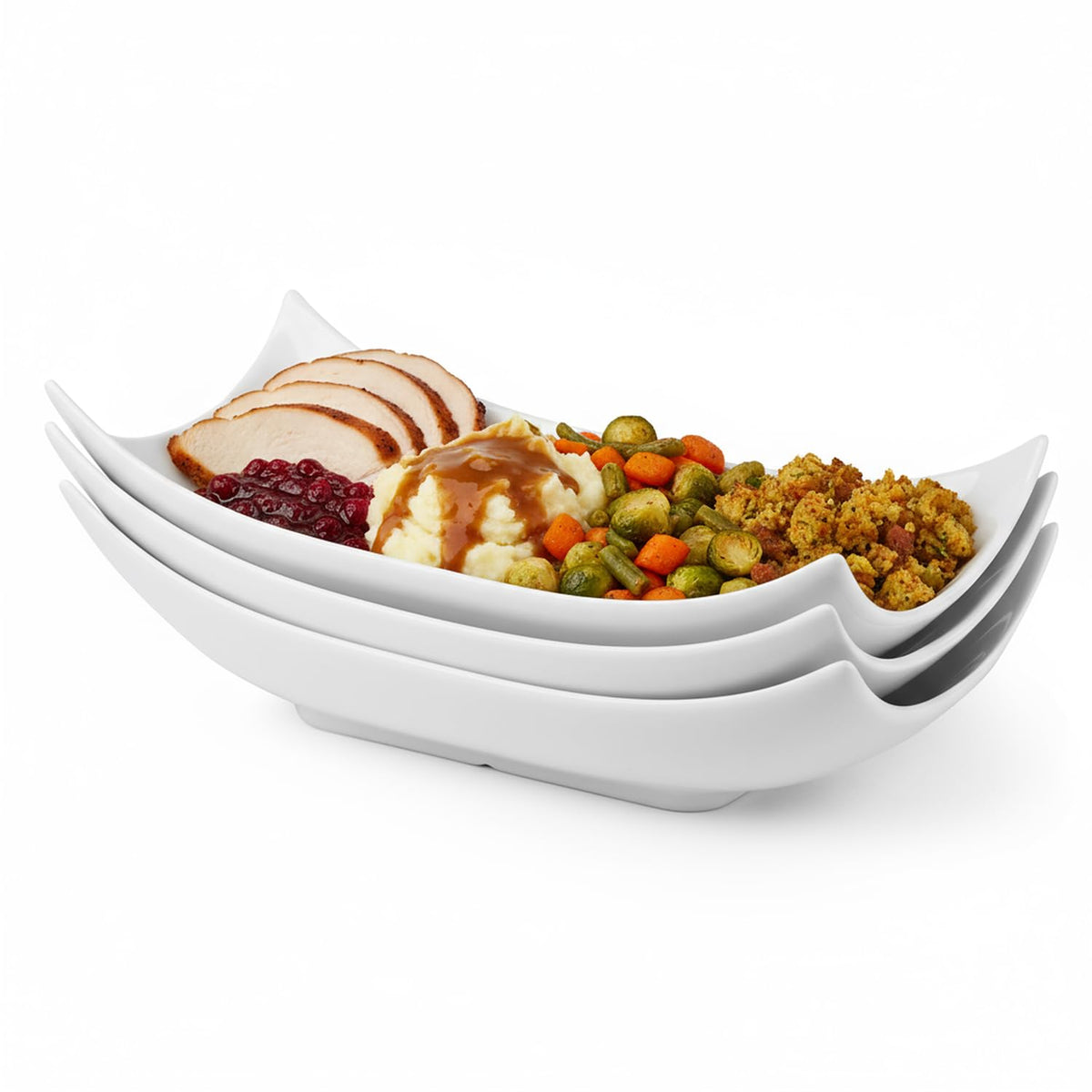 LAUCHUH serving platter set, curved white design, ideal for elegant presentations and entertaining.