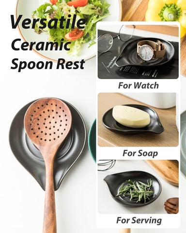 LAUCHUH spoon rest black glazed ceramic blends with modern counters.