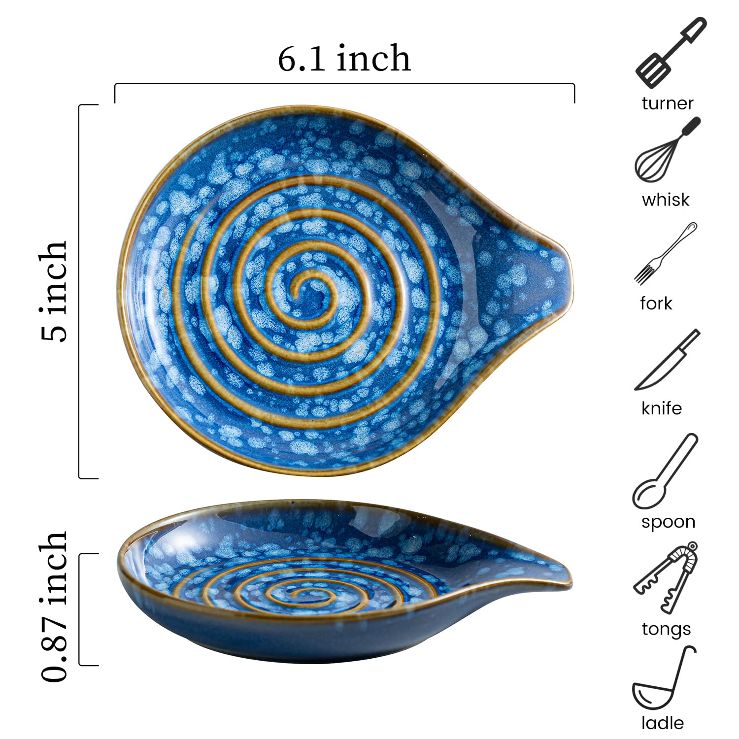 Close-up of LAUCHUH starry blue glaze with white speckles on ceramic rest.