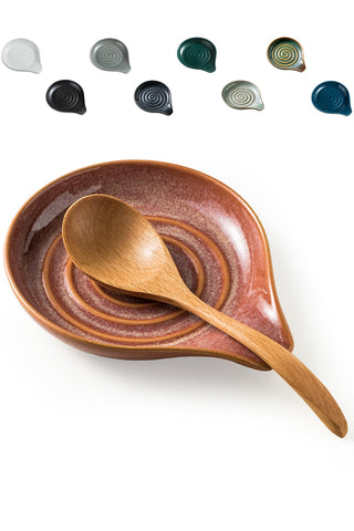 LAUCHUH red ceramic spoon rest on countertop keeps utensils tidy and within reach