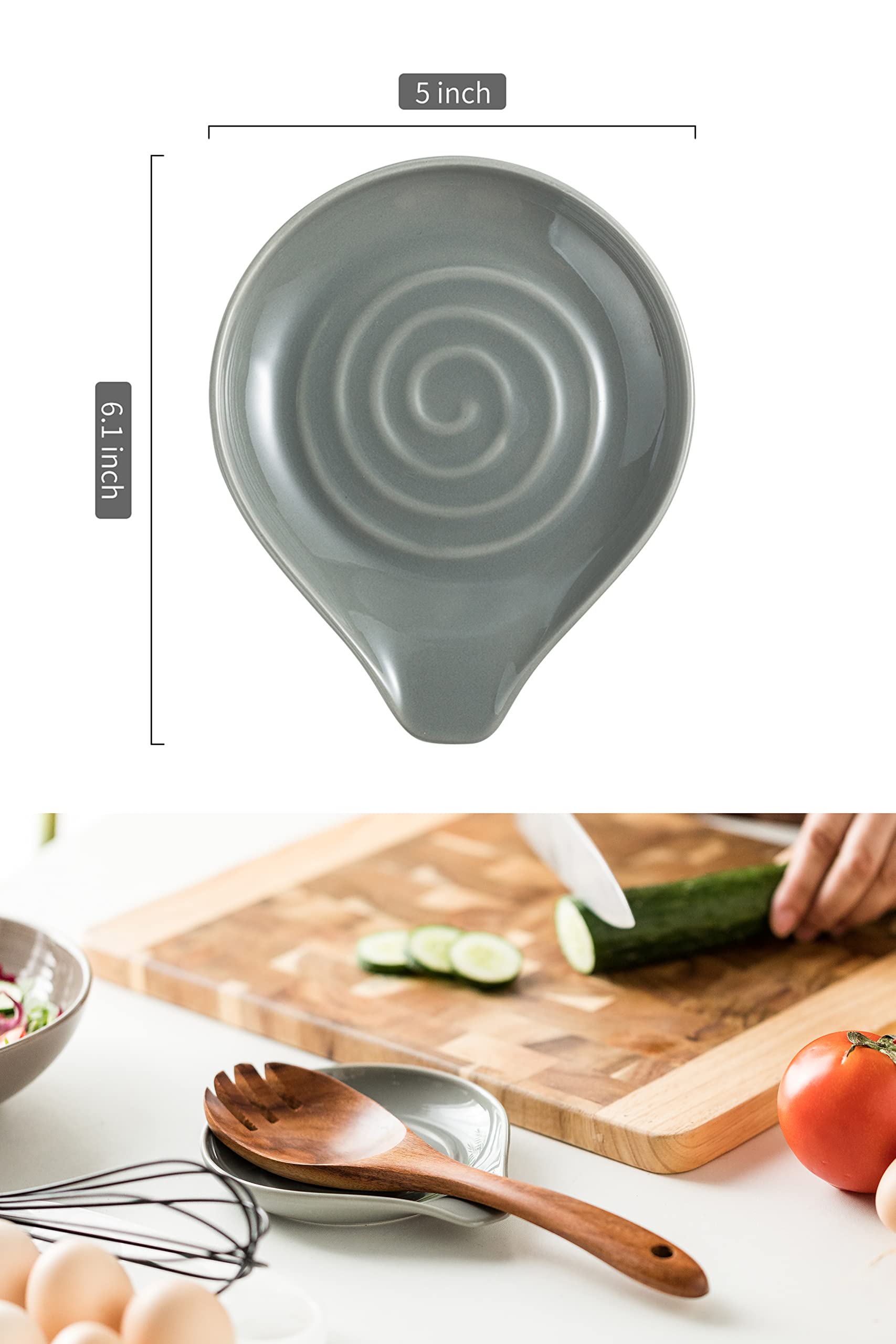 LAUCHUH dual-spoon rest set nests together for compact kitchen storage.