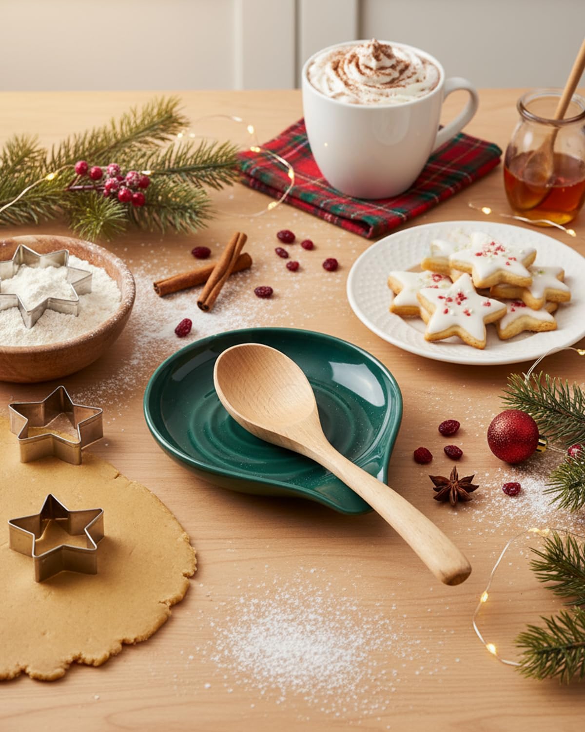 Green LAUCHUH spoon rest complements farmhouse decor with practical elegance.