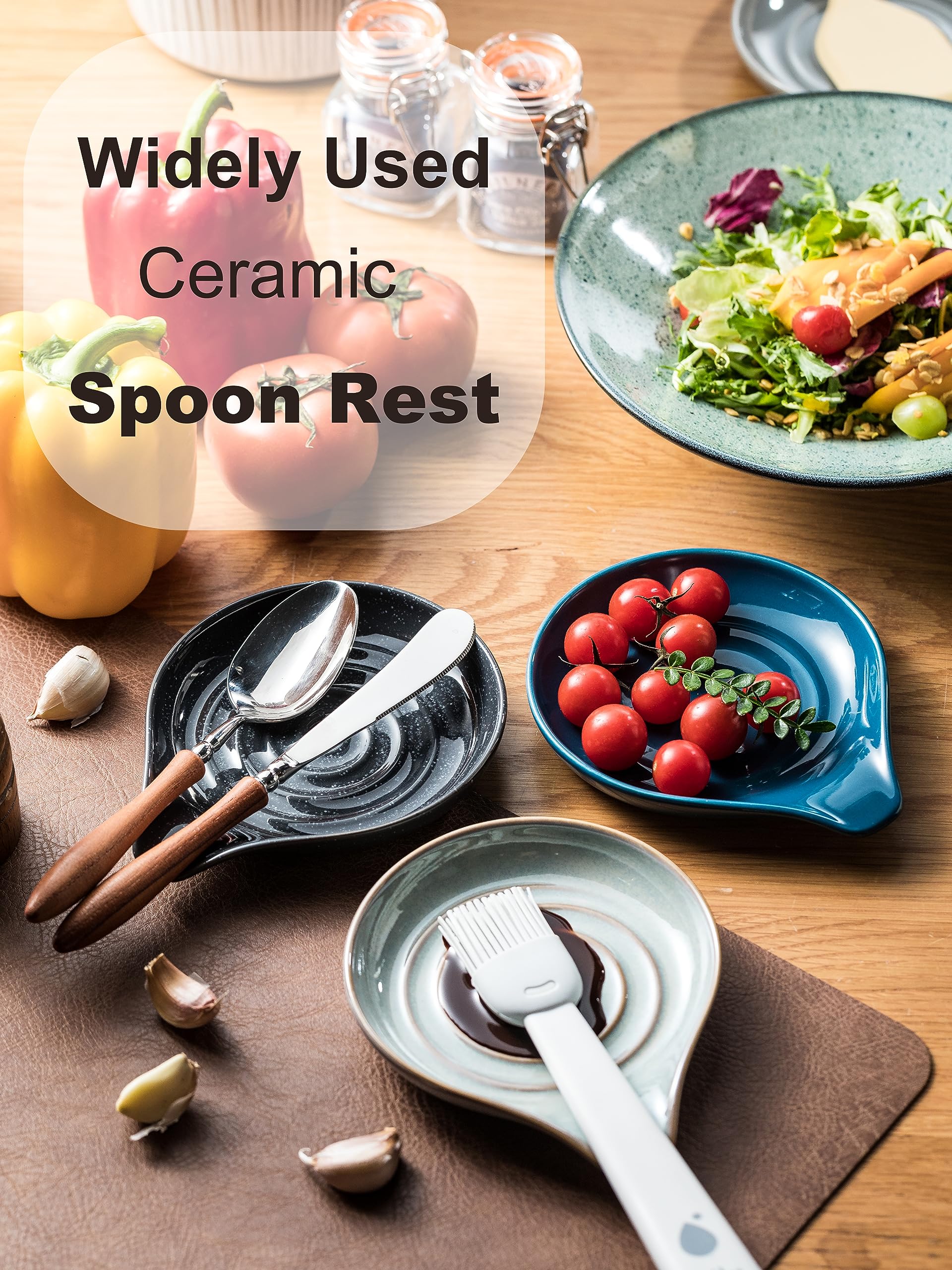 LAUCHUH wide ceramic resting surface fits ladles, spatulas, and tongs.