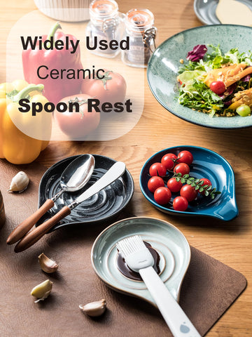 LAUCHUH wide ceramic resting surface fits ladles, spatulas, and tongs.