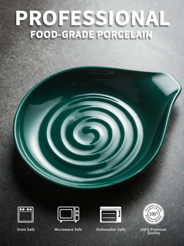 LAUCHUH porcelain swirl finish spoon rest in green adds farmhouse charm.