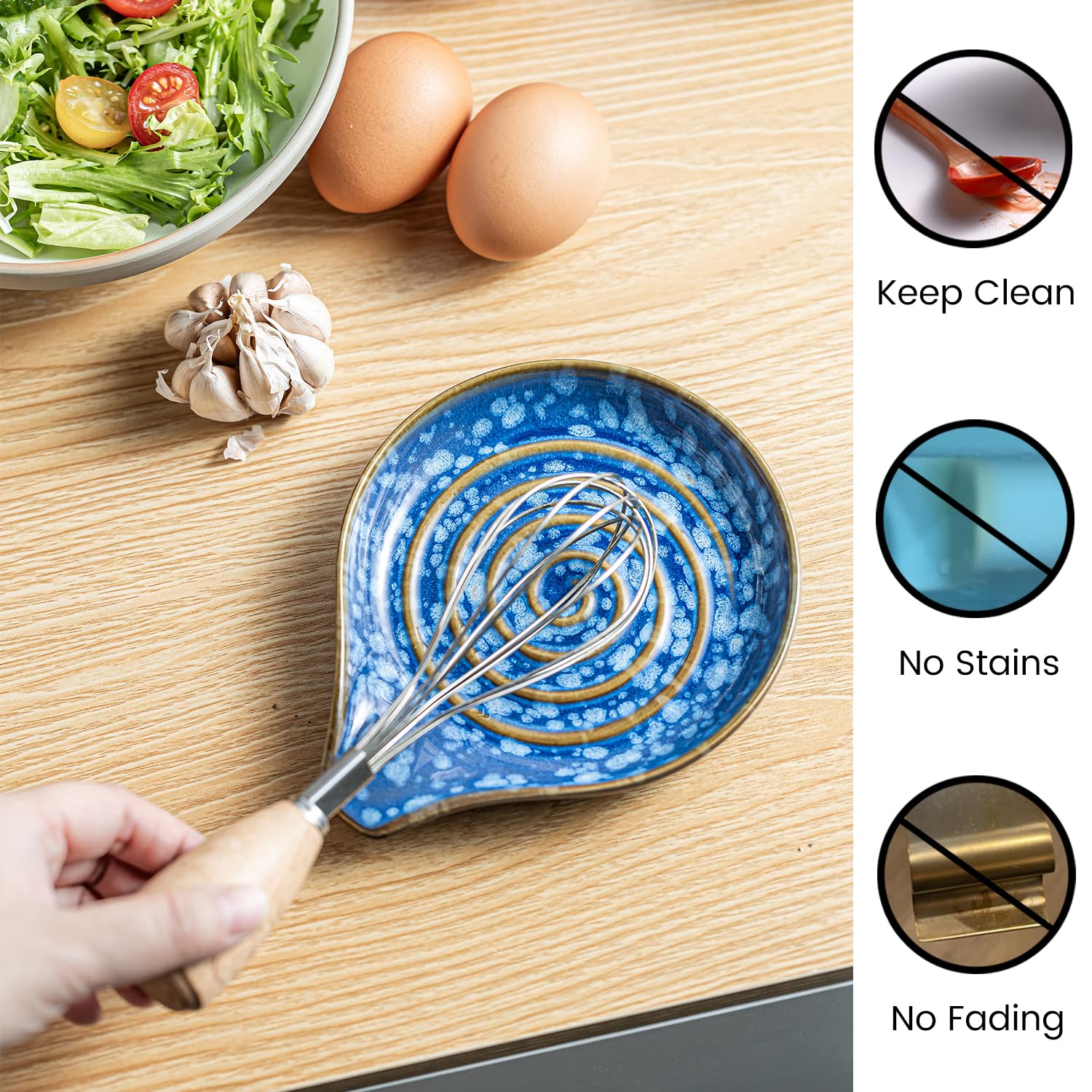 LAUCHUH spoon rest showing spiral center design for utensil cradle and drip control.