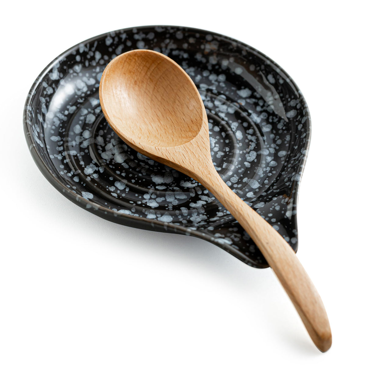 LAUCHUH spoon rest on stove top with starry black glaze keeps utensils tidy