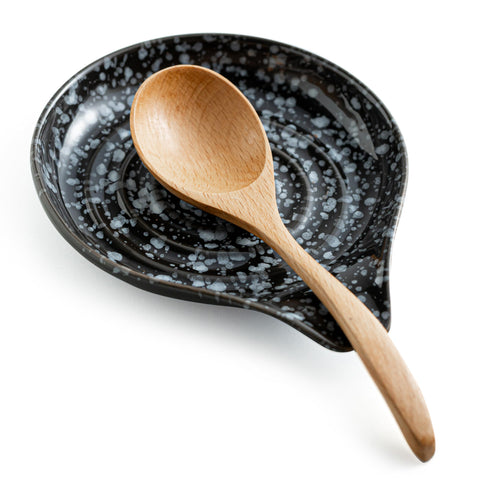 LAUCHUH spoon rest on stove top with starry black glaze keeps utensils tidy