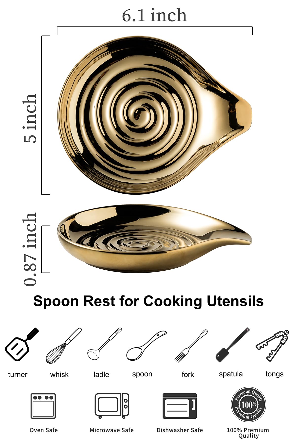 LAUCHUH wide-design gold ceramic spoon rest fits multiple utensils.
