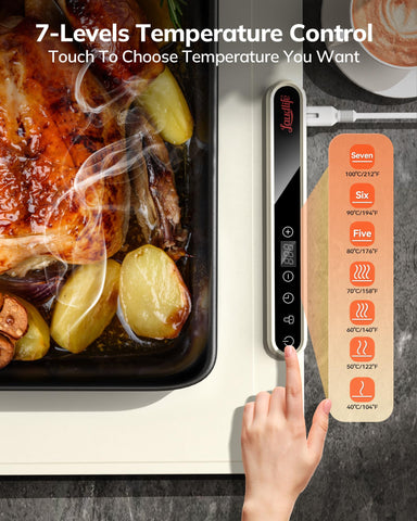 LAUDLIFE compatible warming tray works with metal, ceramic, glass, and enamel tableware