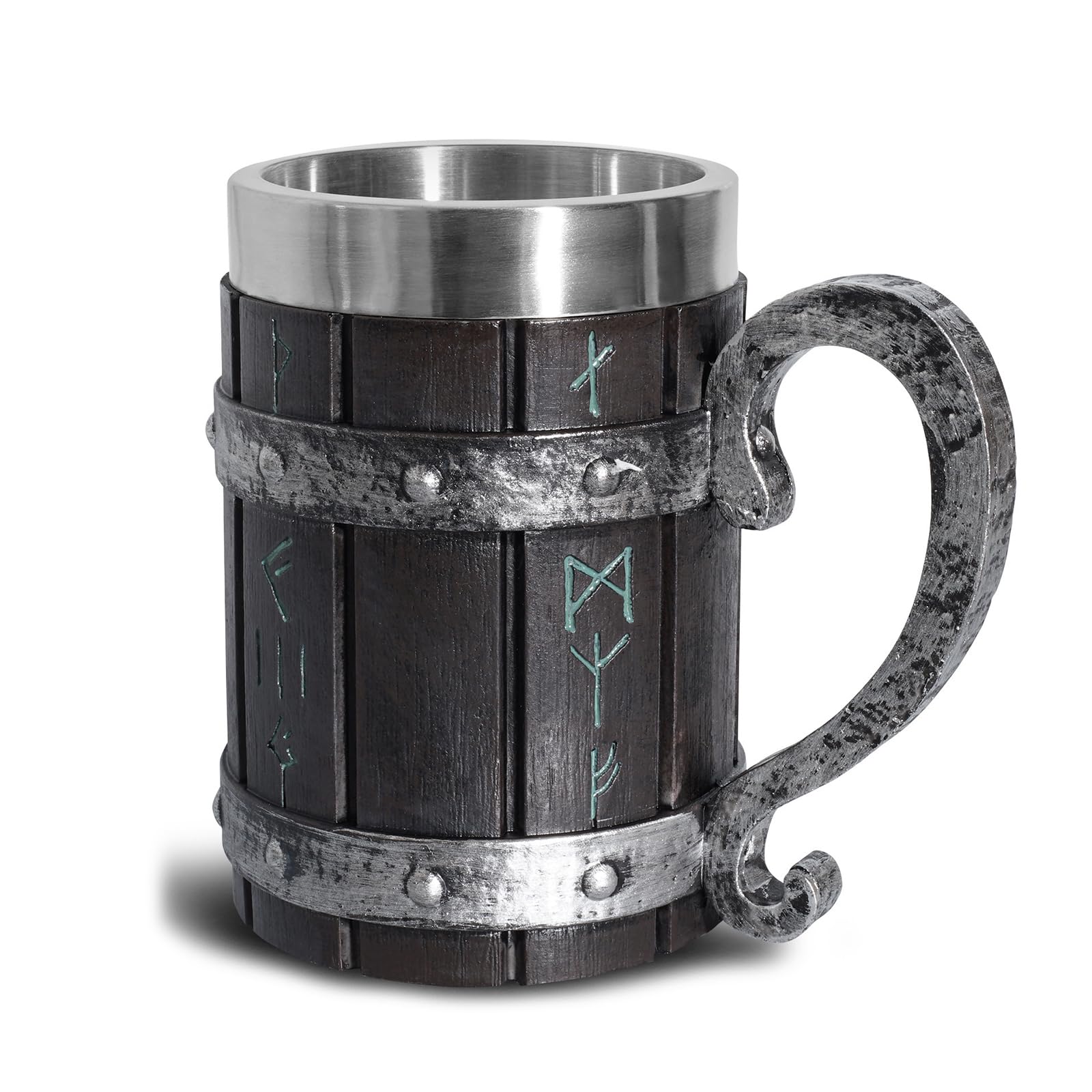 LAUGOKOBE Nordic Viking Rune Mug full view shows 18oz capacity for hot or cold drinks