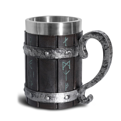 LAUGOKOBE Nordic Viking Rune Mug full view shows 18oz capacity for hot or cold drinks