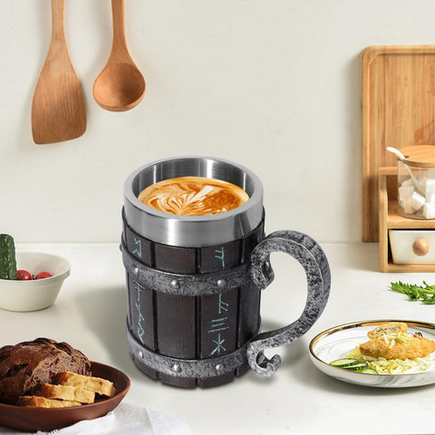 LAUGOKOBE Viking Rune Mug with beer showcases versatile serving