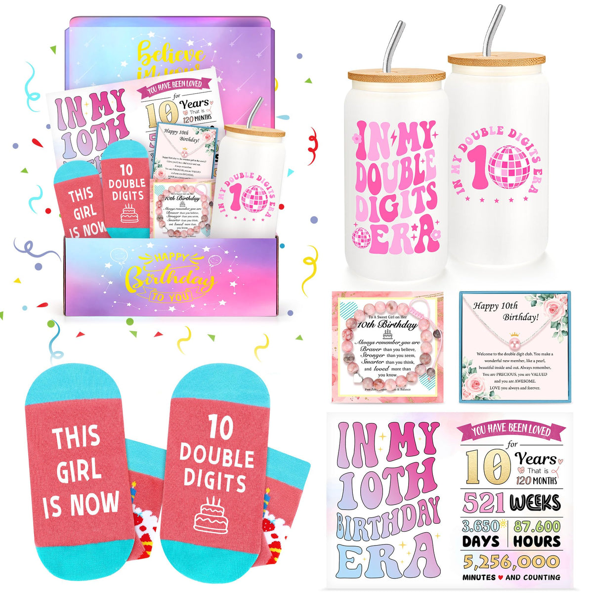 Launrada 10th birthday gift box with six items for a joyful celebration.