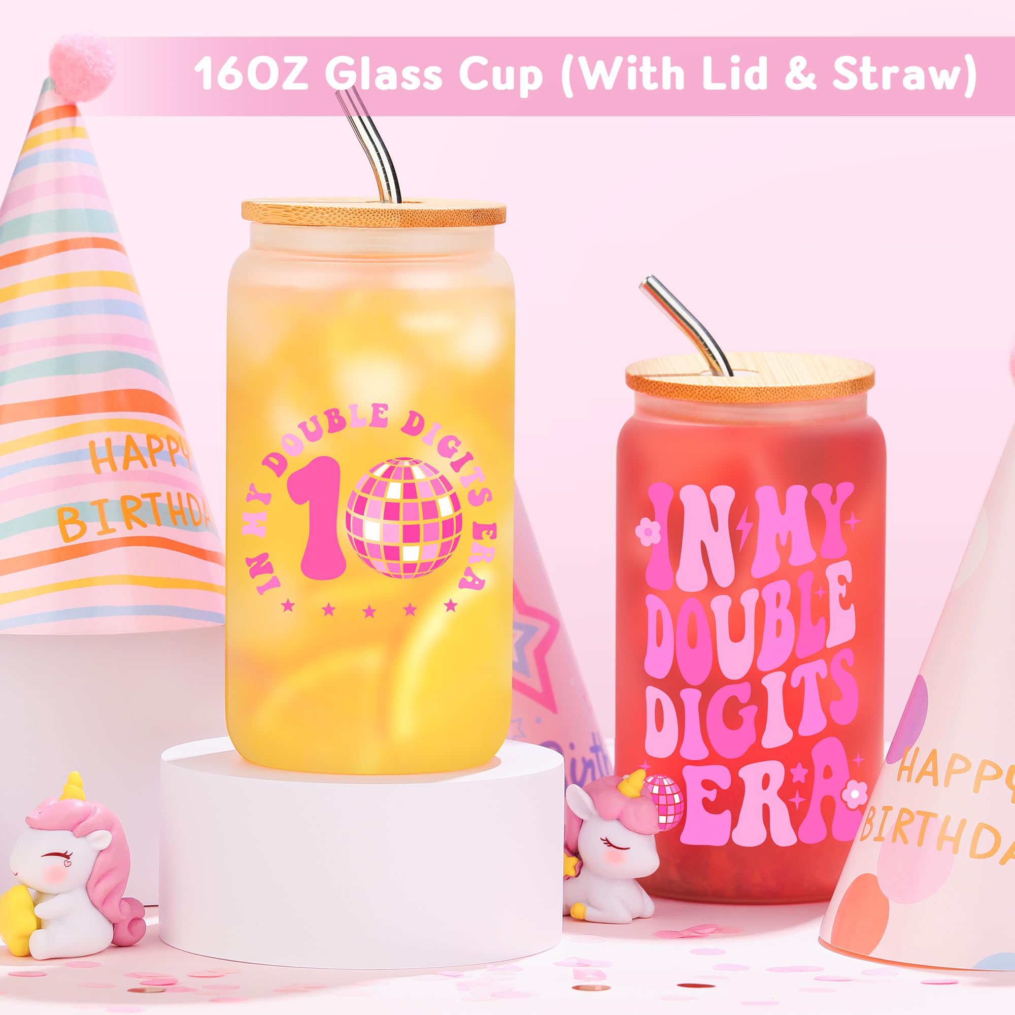 Launrada 16oz glass cup with lid and straw for everyday drinks.
