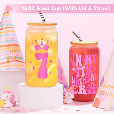Launrada glass cup with lid and straw provides a practical party accessory for kids.
