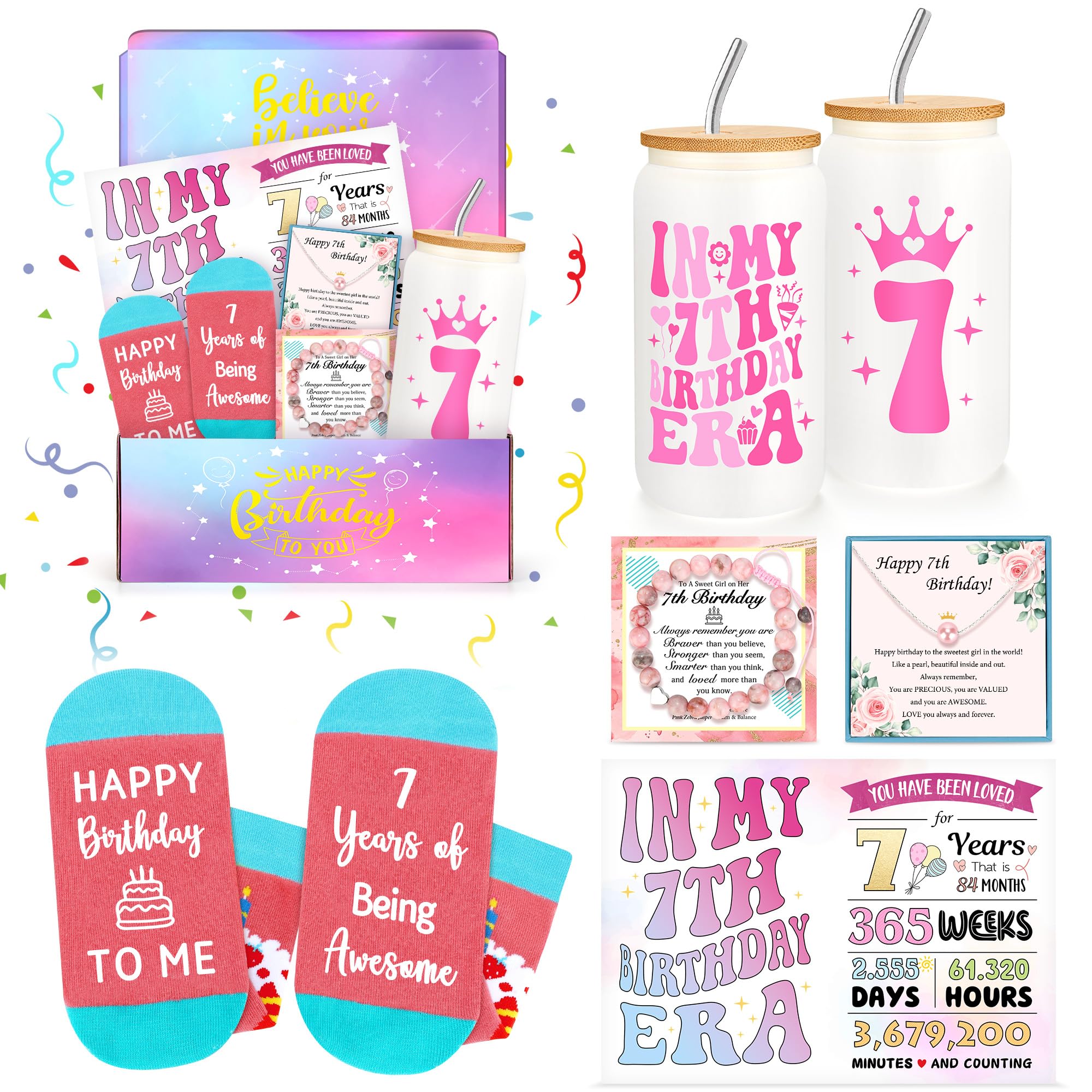 Launrada seven-year gift box with festive packaging for a joyful birthday surprise.