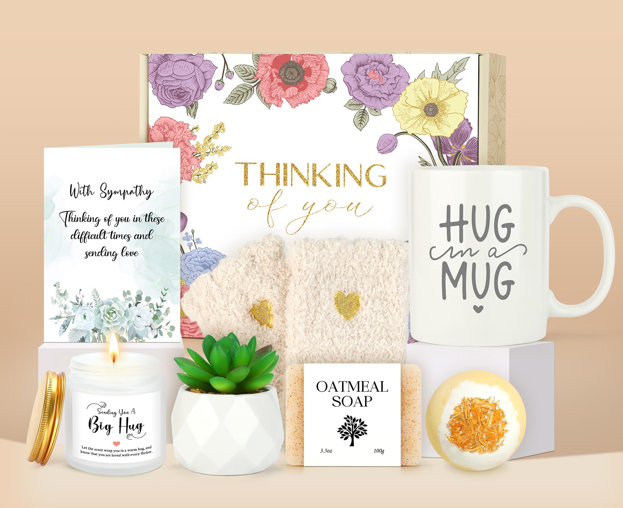 Launrada hug mug in a sympathy gift basket for comforting moments.