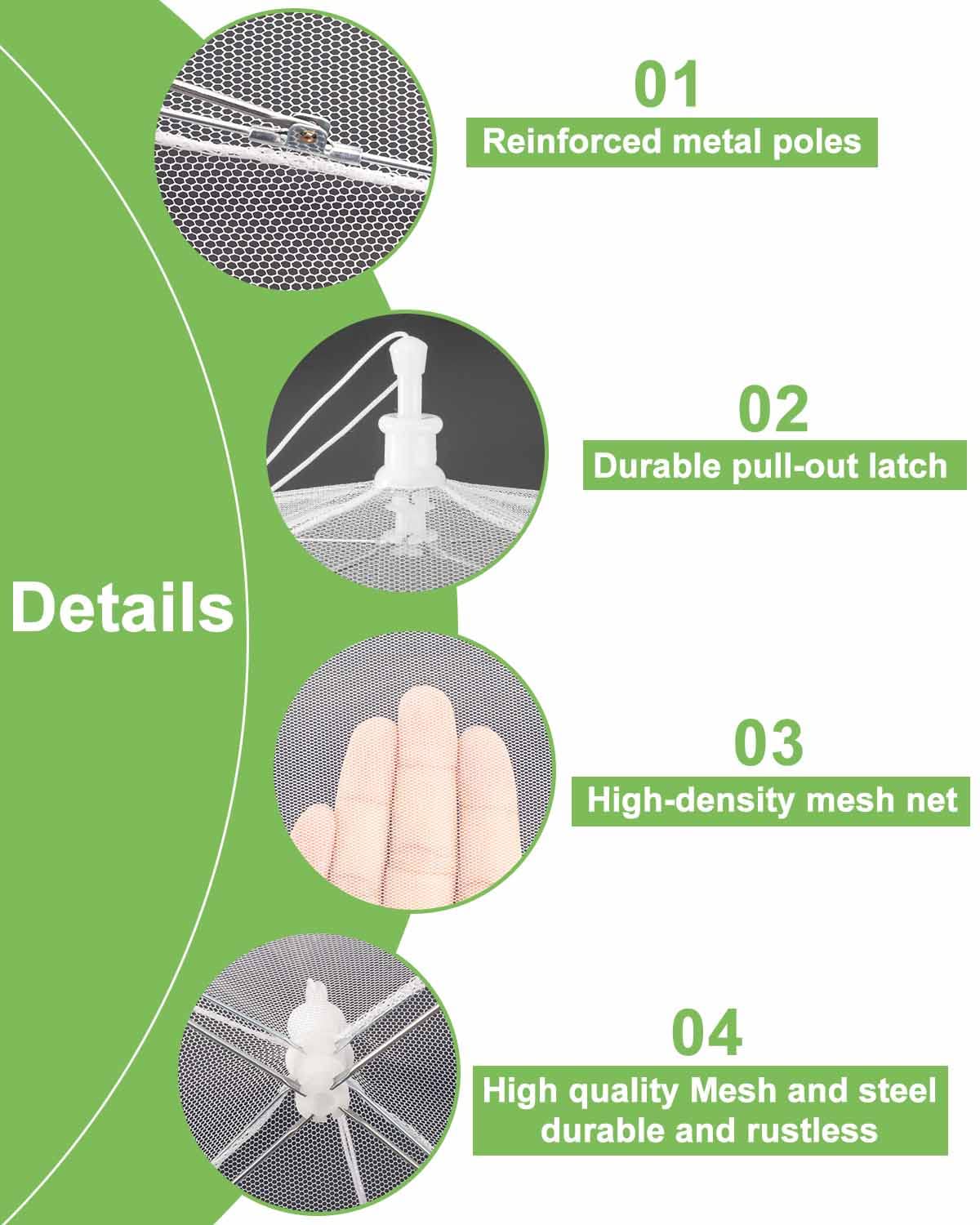 Lauon mesh food cover close-up shows durable nylon mesh and frame.