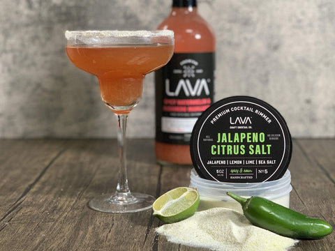 LAVA airtight seal on a cocktail salt rimmer highlights easy rim-dish use.