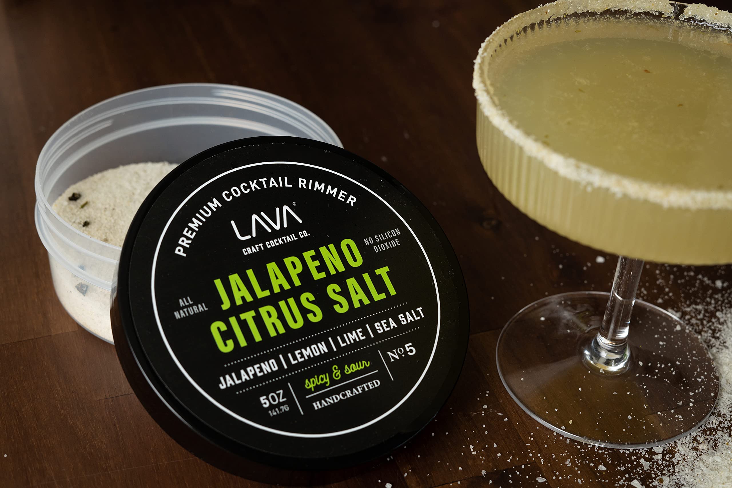 LAVA natural ingredients display showcasing jalapeño powder and lime crystals for depth.