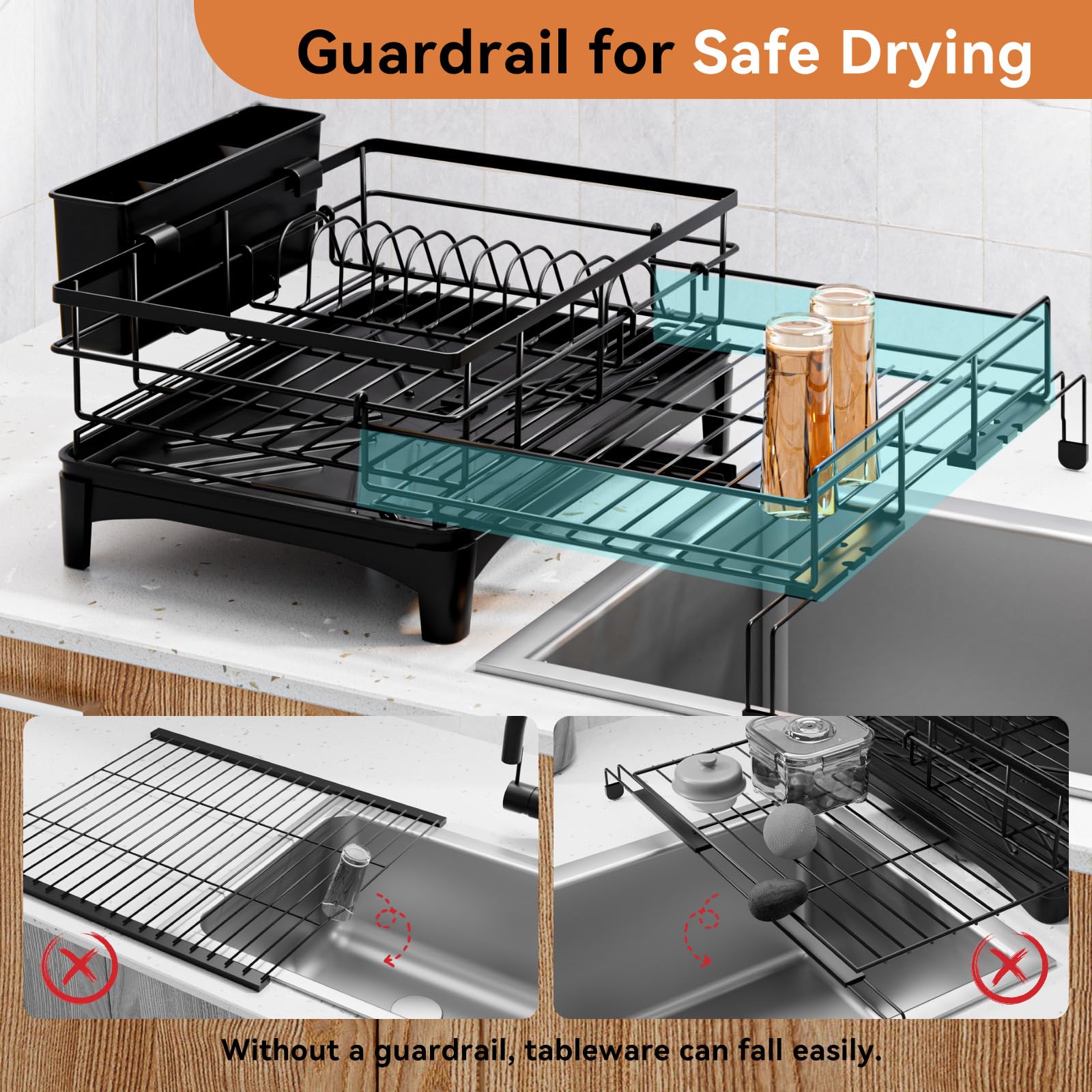 Laveshop rack with adjustable feet fits different sinks securely