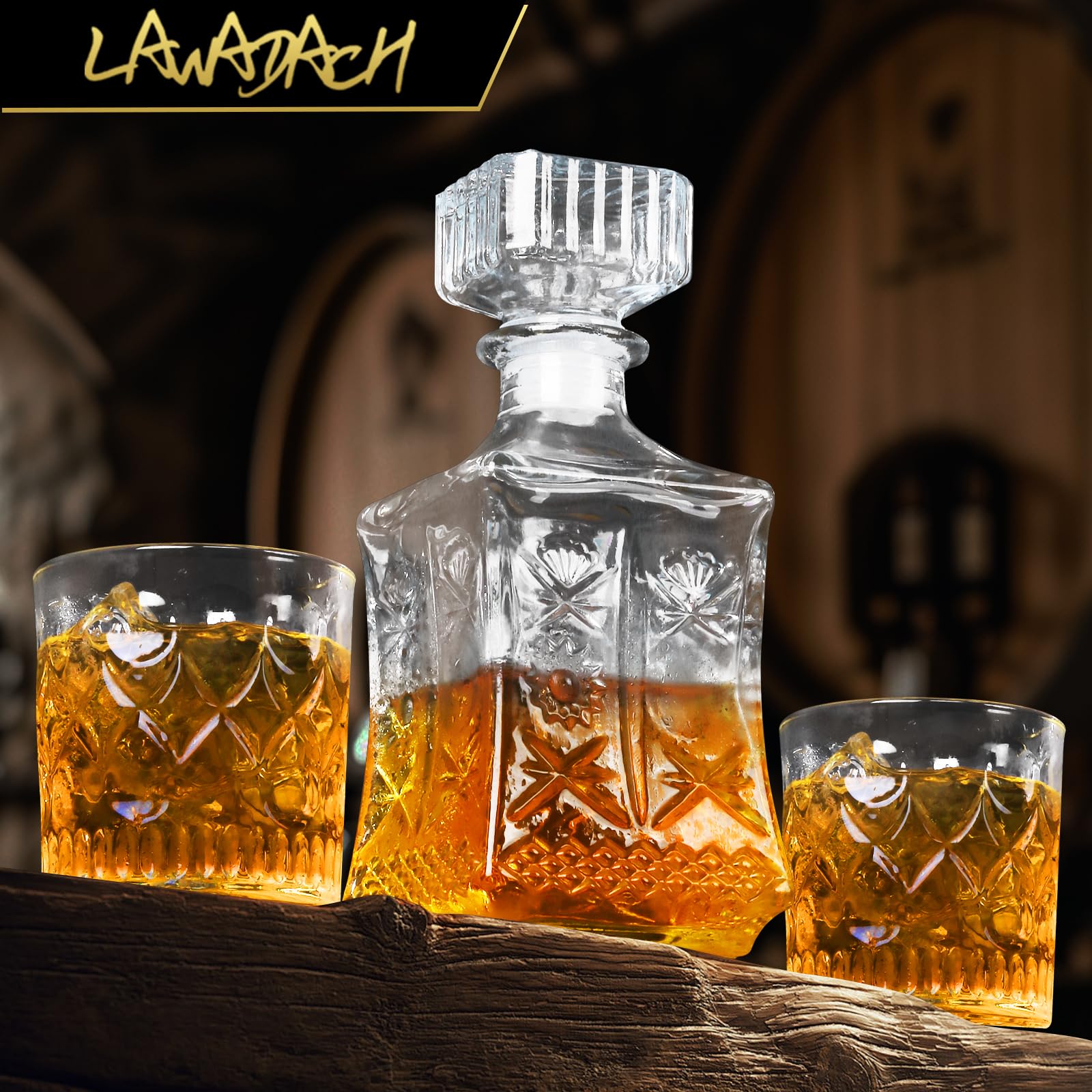 LAWADACH carved-pattern decanter adds a stylish focal point to any bar