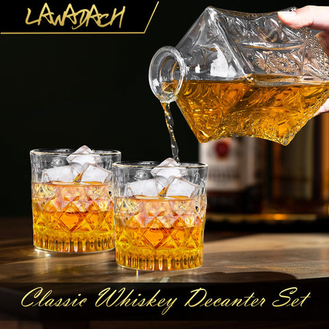 LAWADACH liquor decanter setup highlights clear glass and versatile use across spirits