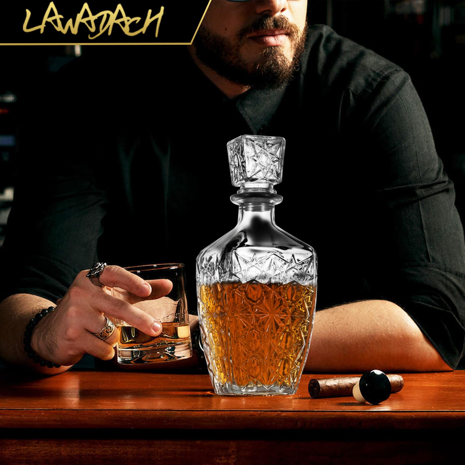 LAWADACH whiskey decanter 28oz pattern B with intricate design for spirits