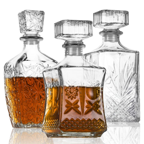LAWADACH whiskey decanter 31oz pattern A on a stylish bar display