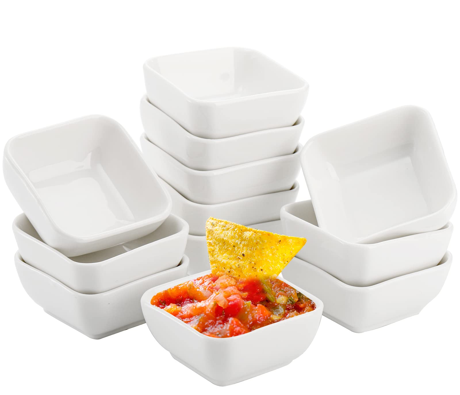 Lawei 12-pack ceramic dip bowls for sauces and condiments, ideal for dipping.