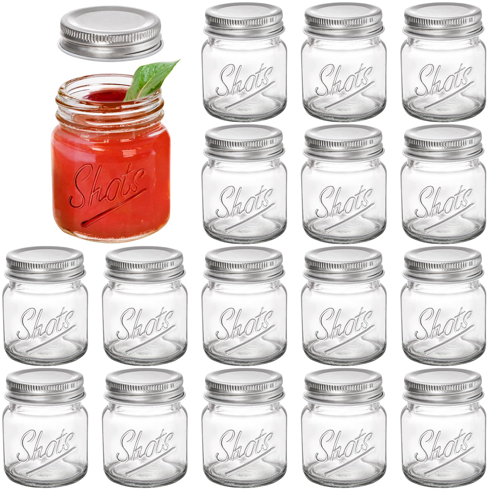 Lawei 16-pack mini mason jars with lids for drinks and favors.