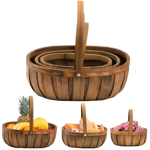 Lawei 3-pack wooden bread baskets for picnics and kitchen storage with vintage charm.