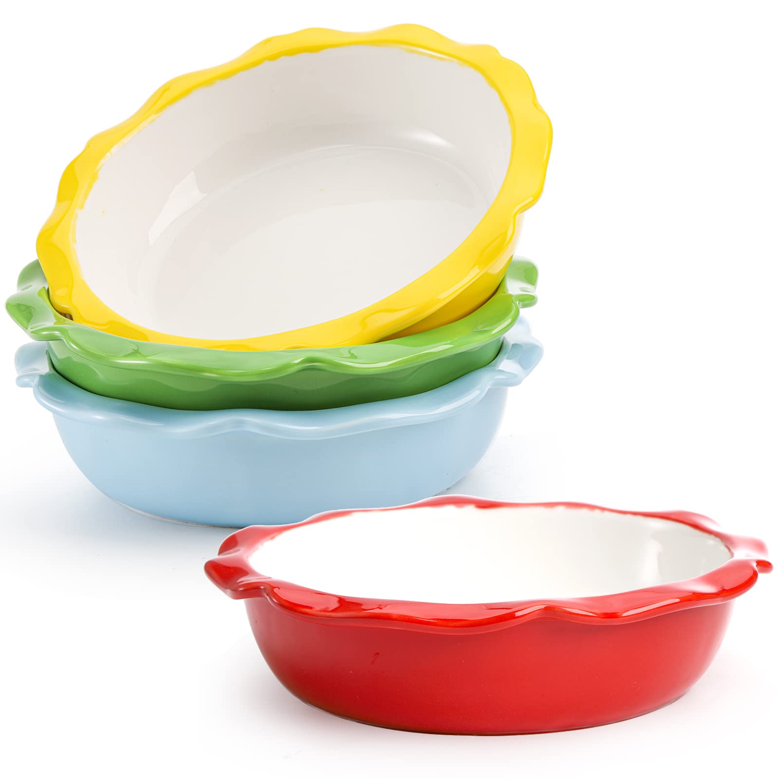 Lawei 4-pack ceramic pie pans in 6.5-inch size for individual servings.