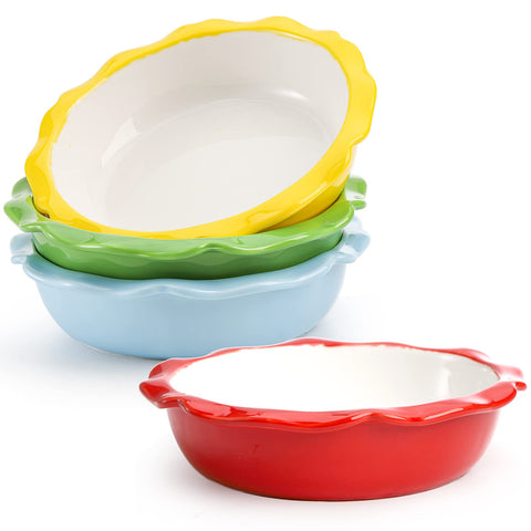 Lawei 4-pack ceramic pie pans in 6.5-inch size for individual servings.
