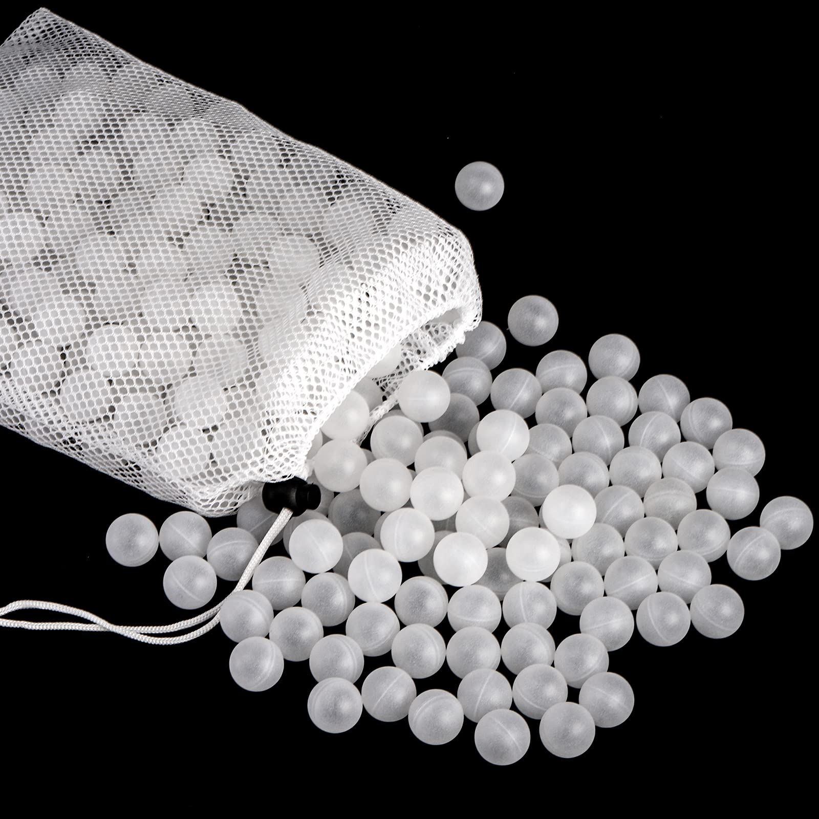 Lawei BPA-free sous vide balls shown with reusable nylon bag for easy storage.