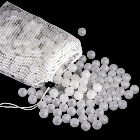 Lawei BPA-free sous vide balls shown with reusable nylon bag for easy storage.