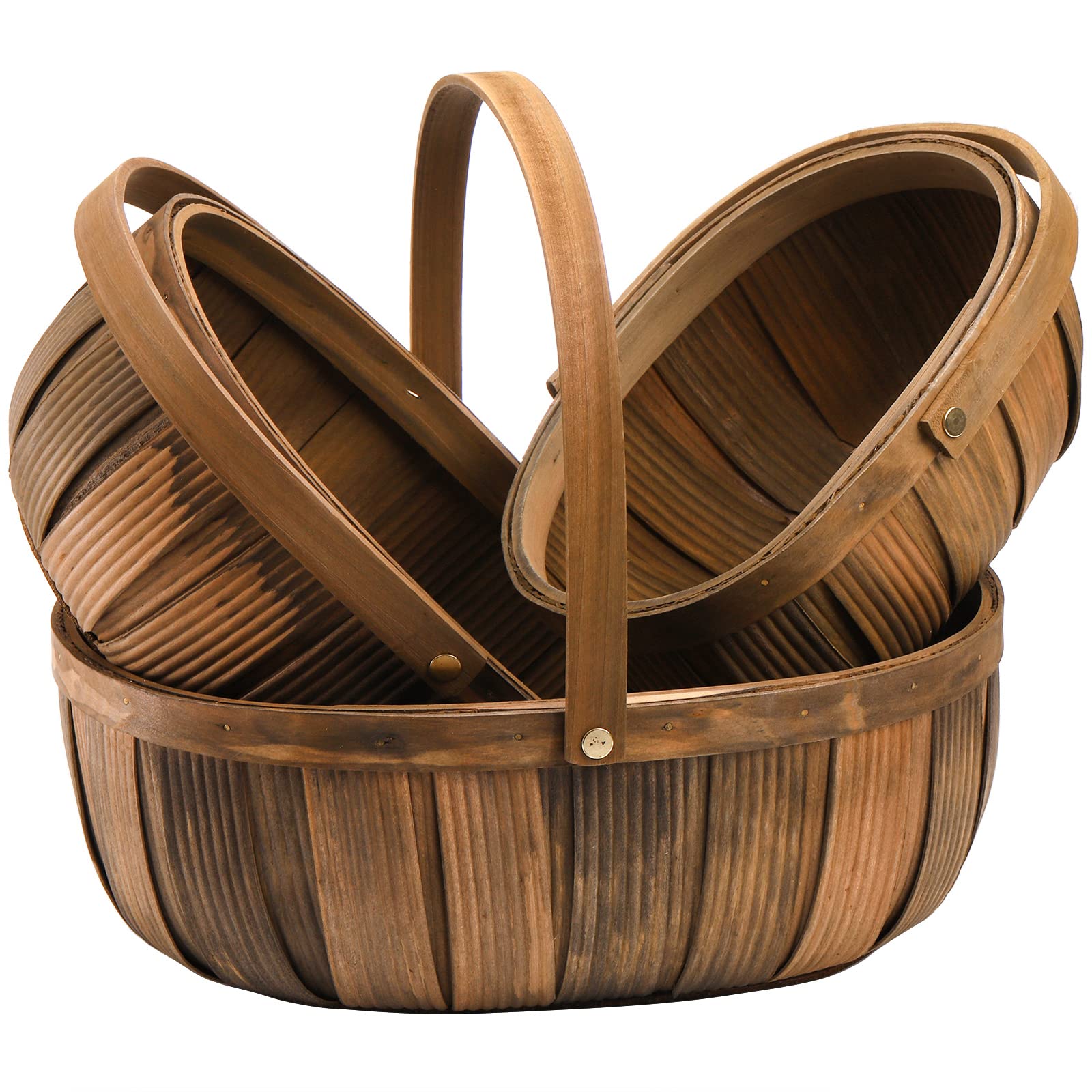Lawei brown wood chip basket ideal for serving bread and snacks at meals.