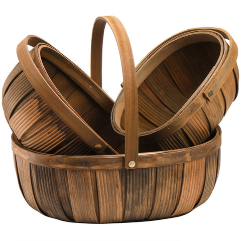 Lawei brown wood chip basket ideal for serving bread and snacks at meals.