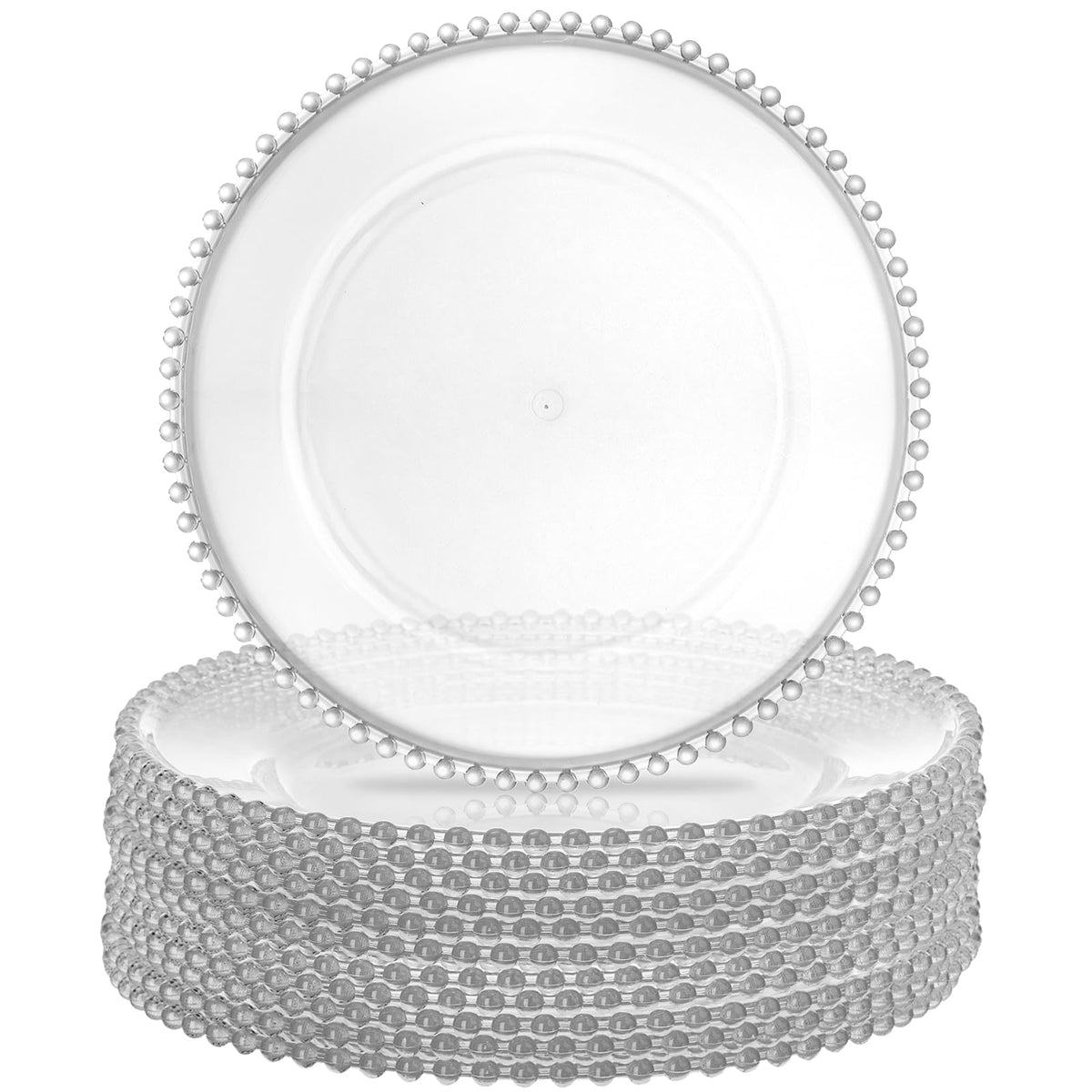 Lawei clear charger plate with bead rim, 13-inch, ideal as elegant base for events