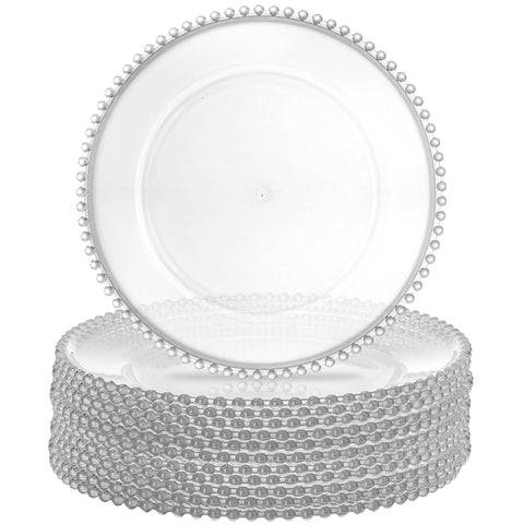 Lawei clear charger plate with bead rim, 13-inch, ideal as elegant base for events