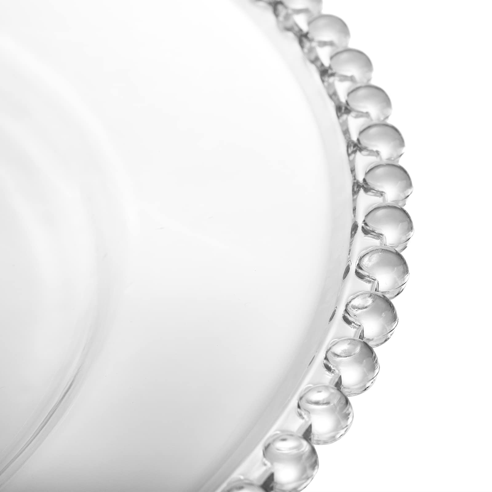 Clear 13-inch charger plate set beneath bowls to prevent spills during dining