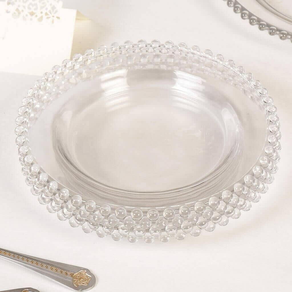 Bead rim adds glamorous touch to Lawei charger plate for catering tables