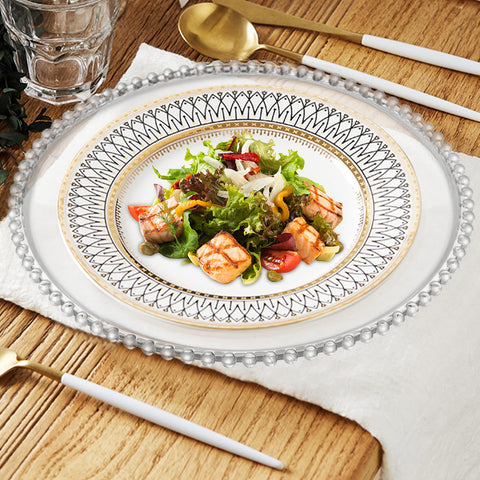 12-pack Lawei charger plates laid out for a large event