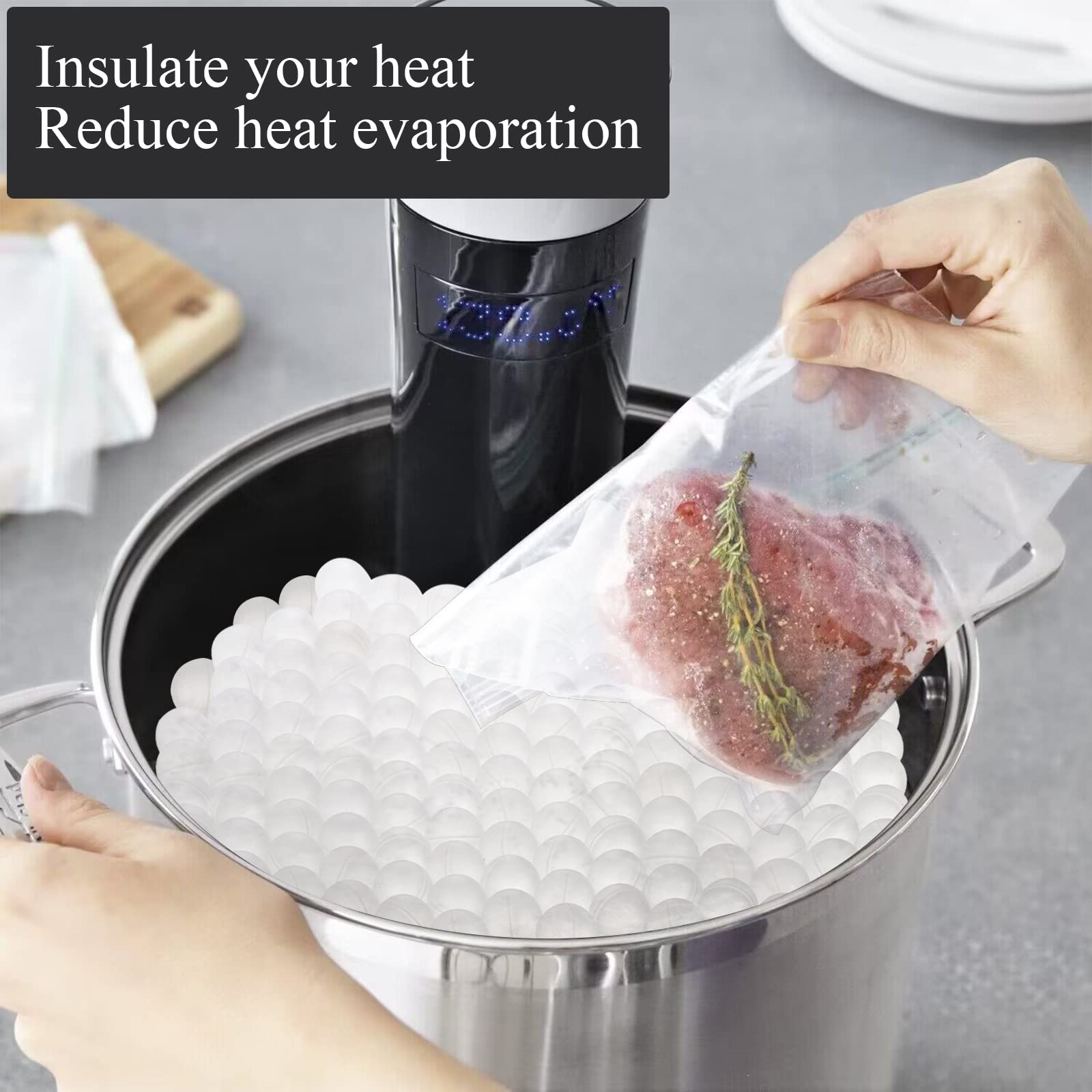 Lawei 20mm balls acting as lid substitute to cut splashing.