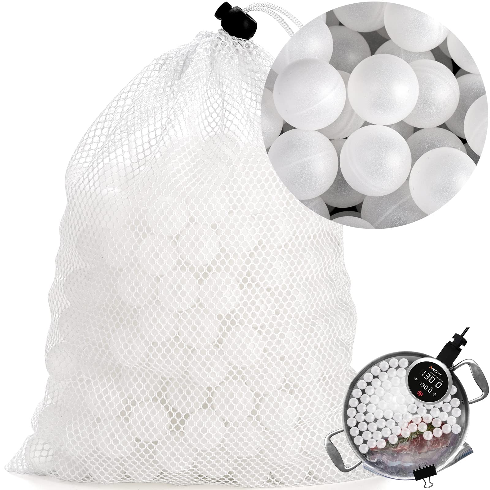Lawei sous vide balls 20mm reduce heat loss for even cooking.